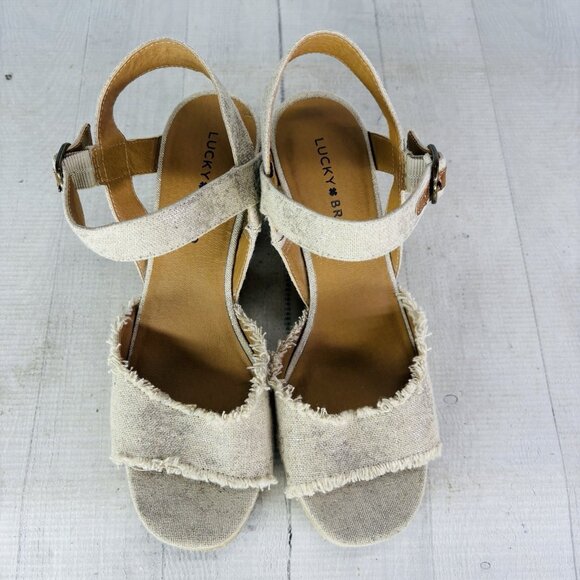 Lucky Brand MINDRA Beige Abstract Raw Edge Espadrille Platform Sandal Sz 8.5 M - Picture 9 of 16